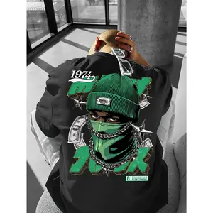 Men's Street Style Graphic T-Shirt - Lavender Purple Hooded T-Shirt, featuring a portrait, wallet, and chain designs - Urban Hip-Hop Clothing, suitable for concerts and parties - Loose fit casual shirt (machine washable), hip-hop T-shirt, party wear, eye-