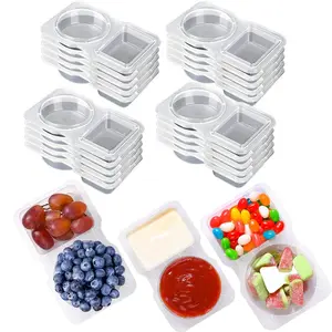 Double Compartment Condiment Container, Salad Dressing Camping Seasoning Dispenser, Disposable Plastic Food Storage Box, Lightweight, Disposable Use