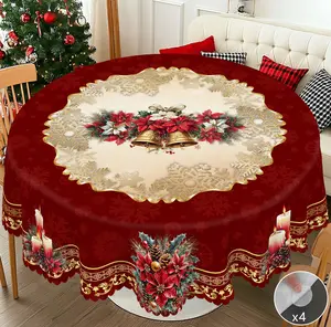 PLUMLIK Vintage Red tacky Christmas Tablecloth with Christmas Flower Patterns, Christmas Decor 2025, Christmas Party Decoration for Indoor Outdoor, Elegant Floral Round Rectangular Table Cloth, Holiday Home kitchen Festive Decor, Christmas Gifts