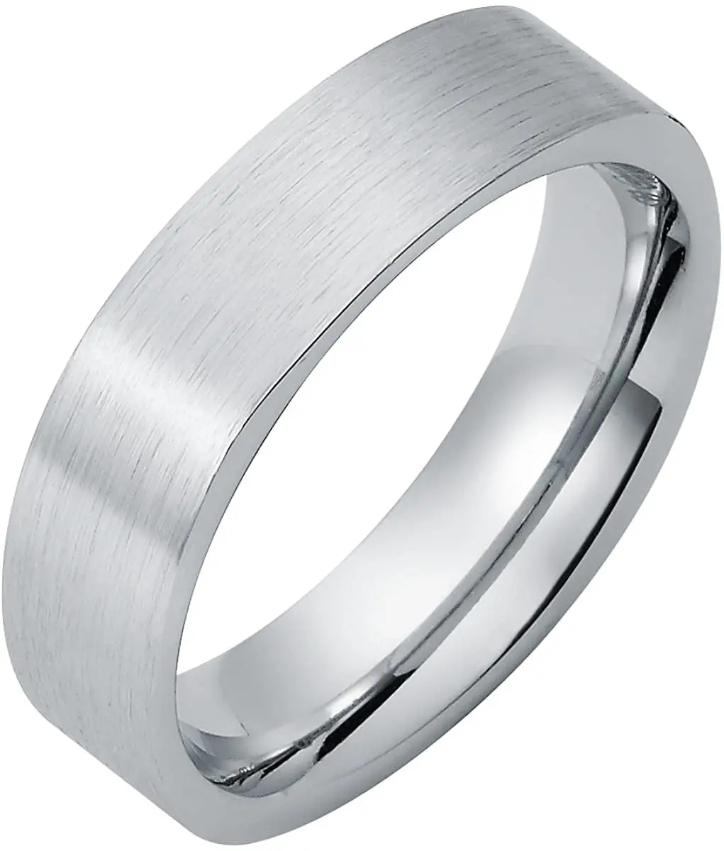 Cobalt Chrome 7mm Brushed Matte Finish & Flat Profile Comfort Fit Fashion or Wedding Band Ring