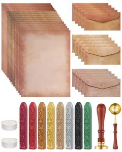 42Pcs Vintage Paper and Envelopes Set, 15 Stationary Letter and Envelopes, 8 Wax Seal Sticks, Wax Spoon, Life Tree Stamp and 2 Tea Candles for Xmas Wedding Party Invitation Love Letter