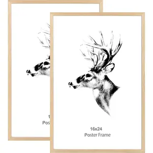 16x24 Picture Frame Set of 2,  Solid Oak  Poster Frame 16x24 for Wall Gallery, Horizontal and Vertical Wall Mount (2 pack, Oak)