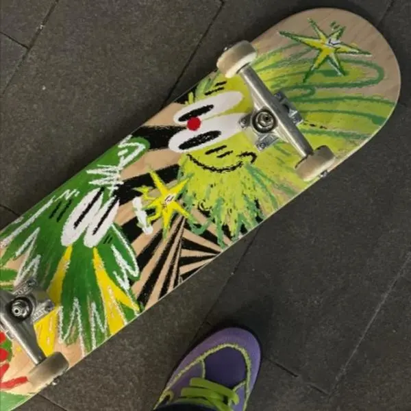 Complete Skateboard with Colorful Graphic Deck, Trucks and Wheels for Beginners and Casual Riding