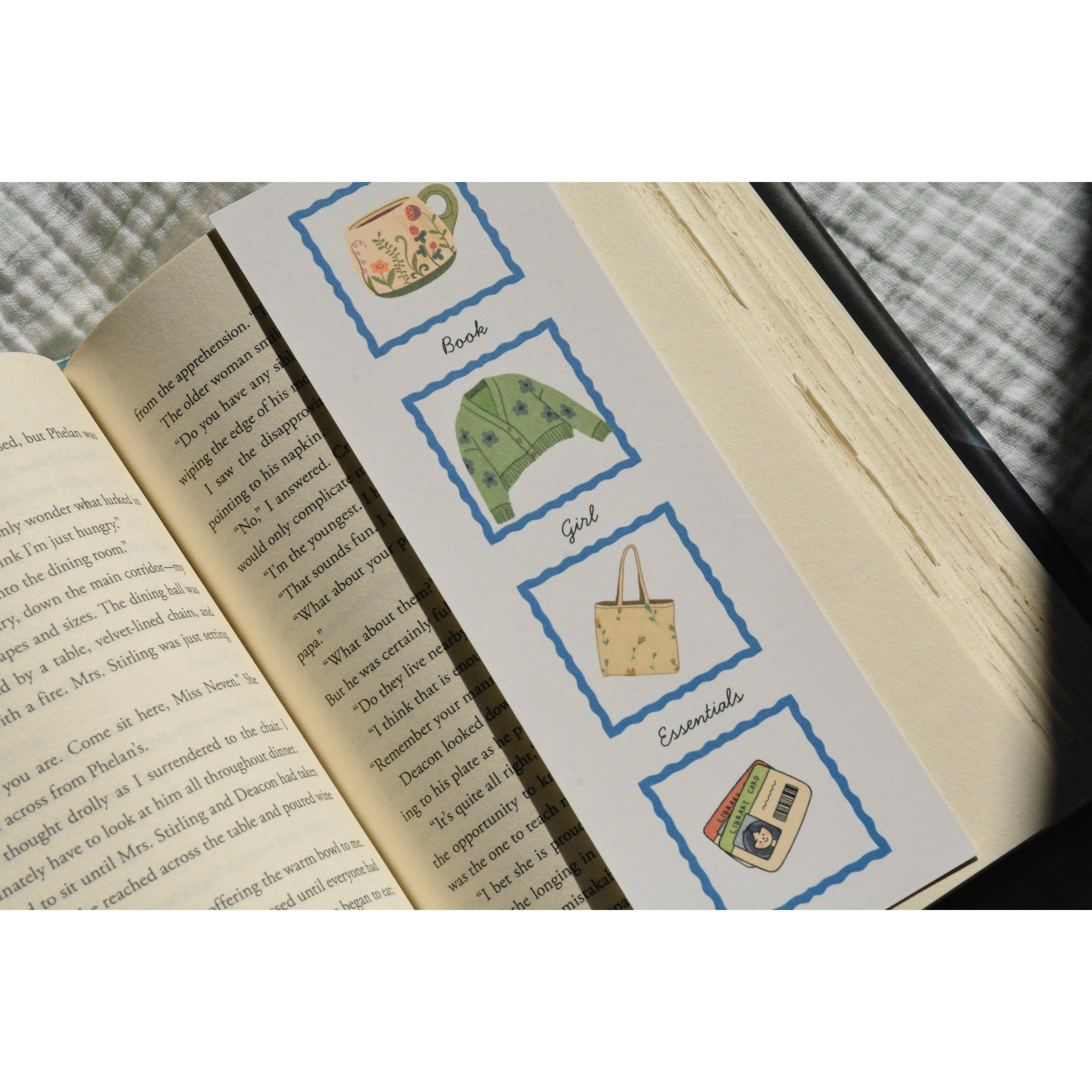Book Girl Essentials Linen Bookmark | Double-Sided Book Lover Bookmark
