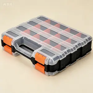 34-Compartment Double-Sided Storage Case with Removable Dividers, Hardware and Craft Organizer Box for Screws, Nails, Bolts, Beads, Jewelry, Small Parts Storage and Organization, Portable Tool Box Case