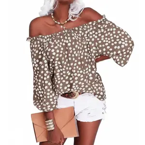 Cicy Bell Womens Summer Off Shoulder Blouse Floral Print 3/4 Sleeve Casual Chiffon Tops Shirts