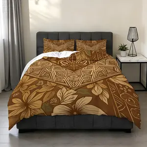 2/3Pcs Brown Floral Pattern Duvet Cover Set(1*Duvet Cover+1/2* Pillowcase,No Filling),High-Definition Digital Printing,100% Polyester Fiber,Perfect Gift For Family And Friends During Festivals,Suitable For All Year Round!