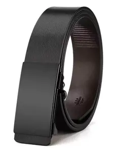 Men's Classic Leather Belt with Auto Buckle, Adjustable Buckle, Fashionable Business Casual Design, Durable Waistband for Suits and Jeans