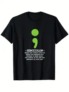 Men's and women's mental health awareness T-shirts-fun semicolons;) design-suicide prevention gifts-soft and breathable cotton T-shirts-humorous psychological puns-semicolon cancer, minimalist style, Black Friday, Thanksgiving