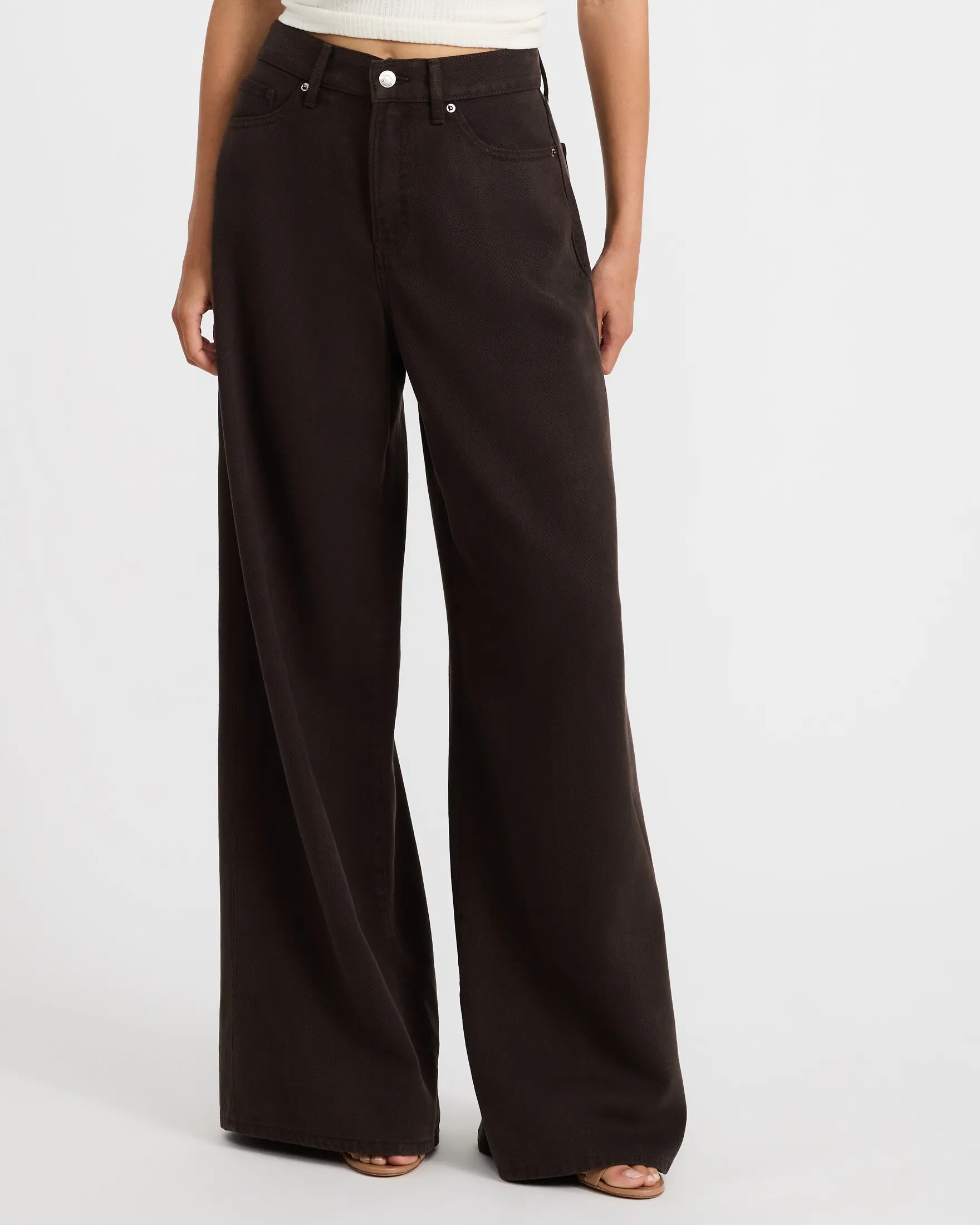 Express High Waisted Relaxed Wide Leg Chocolate Brown Jeans