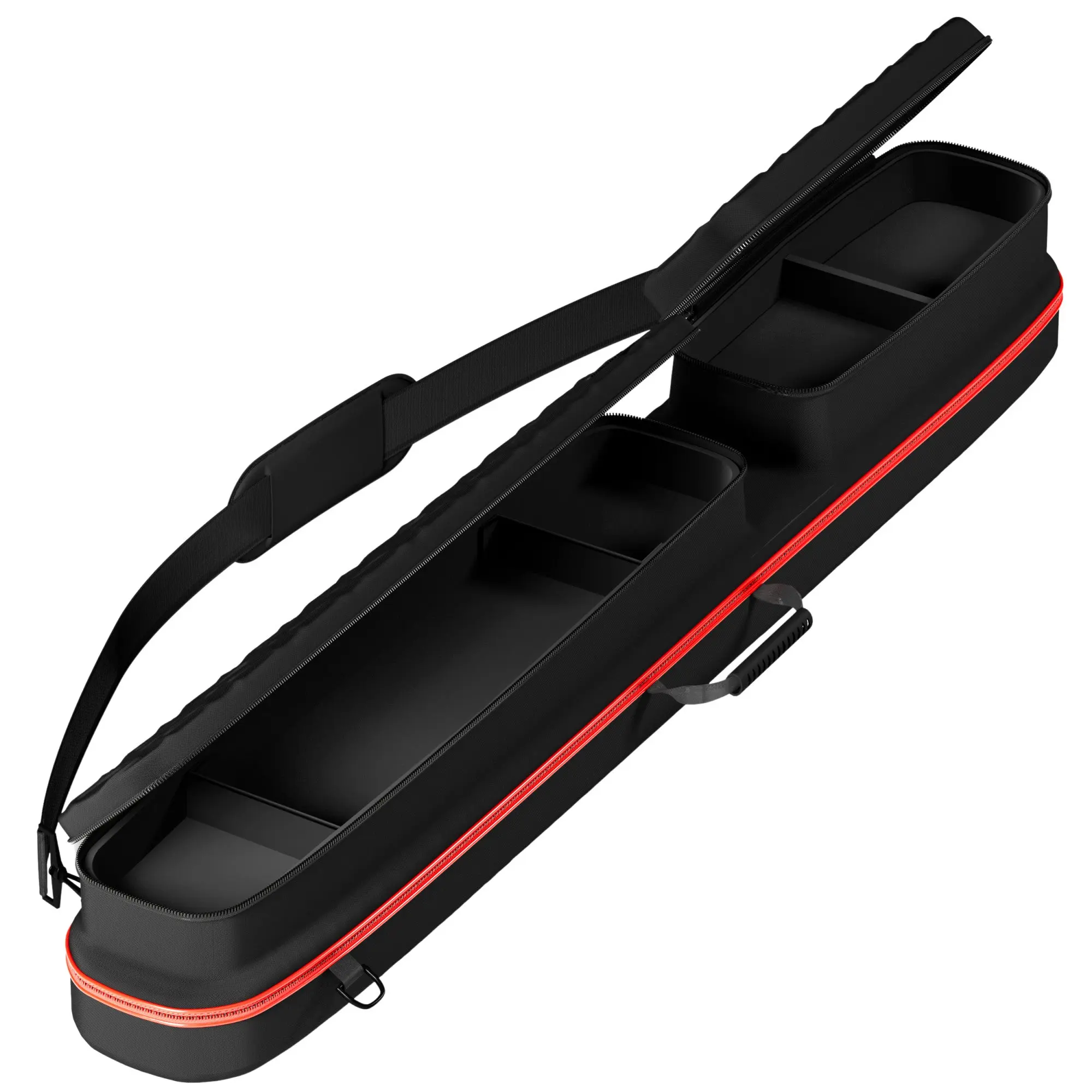 Casemaster Parallax Diamond Billiard Cue Case, Red 600D Oxford Shell, Padded Interior for 1B/1S 2-Piece Cue, Water-Resistant with Pockets for Billiard Accessories