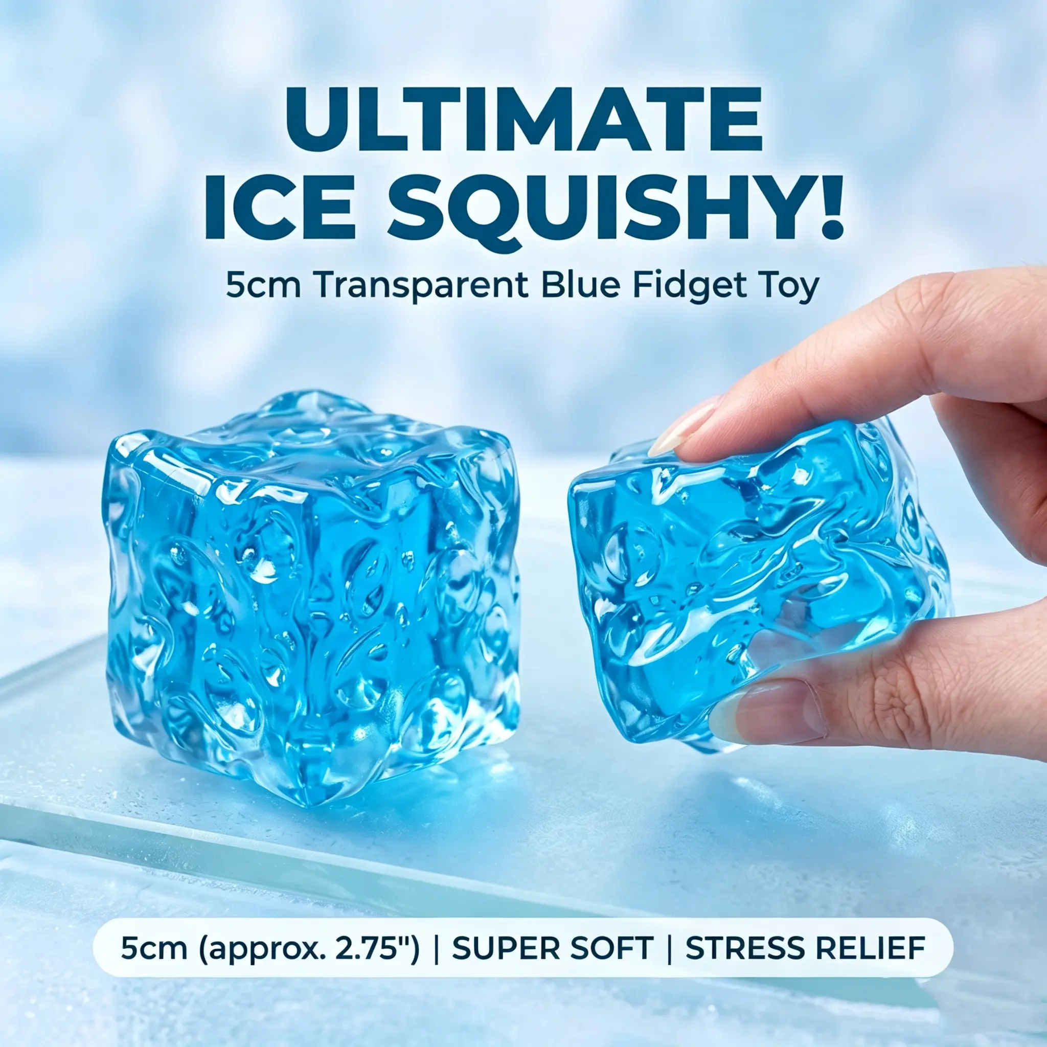 5cm Transparent Clear Ice Cube Shape  TPR Malt Sugar Cube Squishy Toy- Super Soft Slow Rising Stress Relief Fidget Toy,Fun Hobby Sensory Play Prop for Kids & Adults