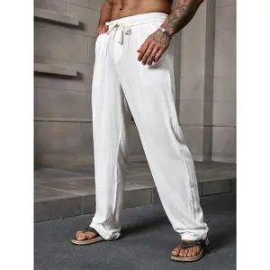 White Linen Wide-Leg Pants | Beachwear Summer Streetwear Bottoms