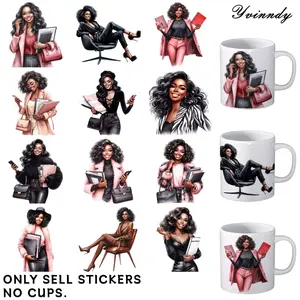 UV DTF Transfer Sheets,  Mark Cup Wraps, 12 Pieces Attractive Black Female Boss Patterns Random Designs UV DTF Transfer Paper Waterproof And Scratch Resistant Transfer Paper Suitable For Cups Decorations Uvdtf Sticker Bottles Computer Sticker Packs