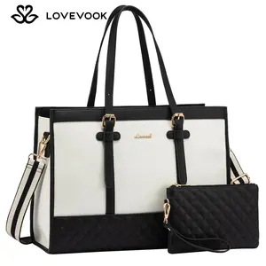 LOVEVOOK Laptop Tote Bag with Clutch Purse, Canvas Computer Bag Office Briefcase, Casual Handbag for Travel, Crossbody for College, Teacher, School SpringStatements