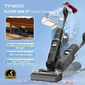 Tineco Floor ONE S7 Stretch Ultra Cordless Wet Dry Vacuum Cleaner, 180°Lay-Flat Anti-Tangle Design, 50 Minutes Runtime, 185℉ Flashdry Self-Cleaning, Dual-Sided Edge Cleaning Floor Cleaner
