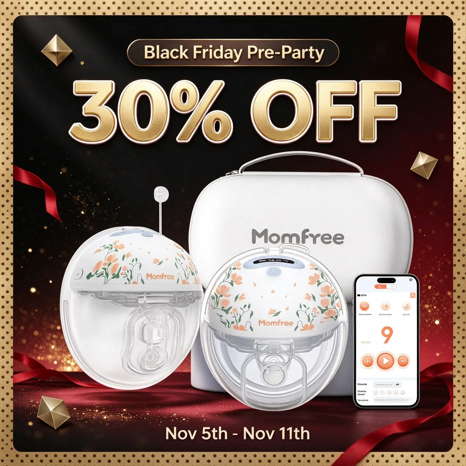 Momfree 2-Pack Hands-Free Electric Breast Pumps - Portable Breast Pumps & Accessories, App-Linked Control, 3 Modes & 9 Levels, Soft Sealed Cushion Insert, Independent Breastmilk Storage for Newborn Care
