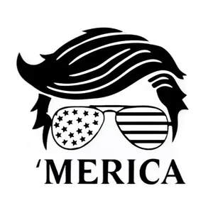 Trump 'MERICA Decal - Black Design with Sunglasses, Featuring the American Flag Pattern