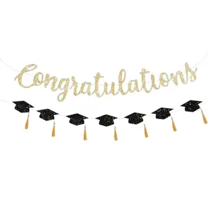 Pre-Strung Graduation Congratulations Banner, Photo Backdrop, Glitter Graduation Decoration, Party Supplies, Party Decorations for University High School, Party Decorations Banners