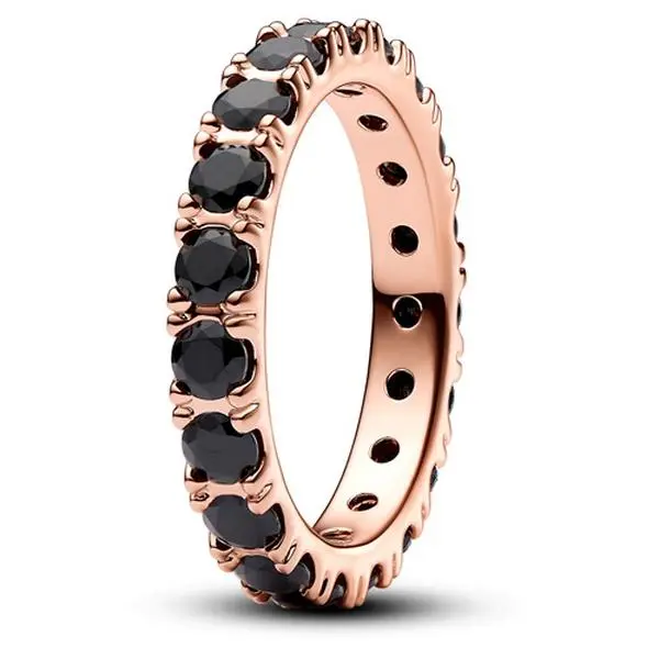Pandora Classic Black Man-Made Crystals Sparkling Row Eternity Silver Ring with Rose Gold Accents for US Adults, 180050C02-54, Black Sparkling Row, Eternity Row Design