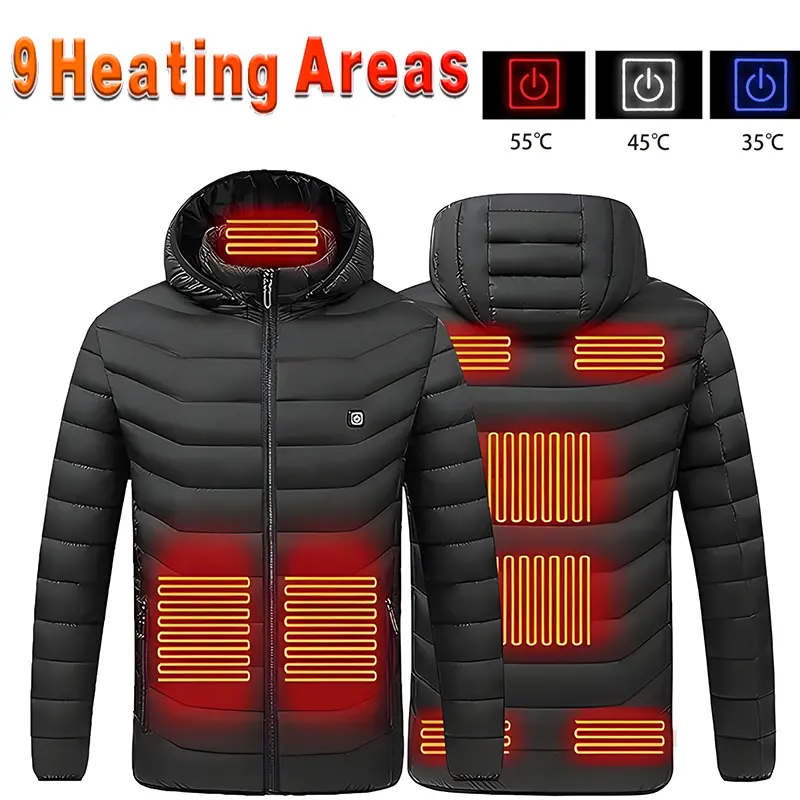 Women's Nylon Heated Jacket - Unisex Longsleeves Thermal Coat with 9 Heating Zones, Adjustable Heat Settings, Warm Outdoors Work Outerwear (No Battery Included)