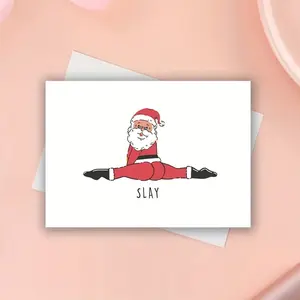1pc Santa Splits "Slay" Funny Holiday Christmas Card, Funny Unique Christmas Greeting Card, for Family and Friends, Anyone