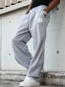 Men's Casual Printed Sports Pants, Trendy Comfortable Fleece Joggers, Perfect for Daily Wear and Street Style, Loose-Fitting and Long Length, Sweatpants