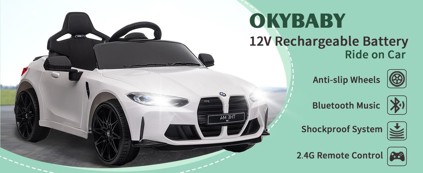 Kids Electric Ride-On Car, 12V Battery Powered with Parental Remote, 2 Speed Modes, Spring Shock Absorber, LED Wheels, Music/Bluetooth, White Toy Car for Boys Girls 3-8 Years Old