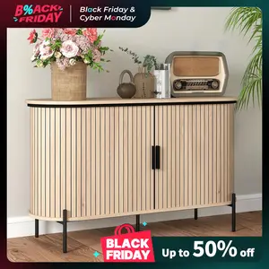【TikTokShopBlackFriday】EBELLO Sideboard Buffet Cabinet with Storage, Fluted Cabinets with Sliding Doors, Entryway Sideboards Cabinet for Living Room Kitchen, Oak