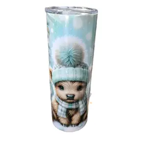 Green Christmas Cow 20oz Shimmer Skinny Tumbler With Reuseable Straw.