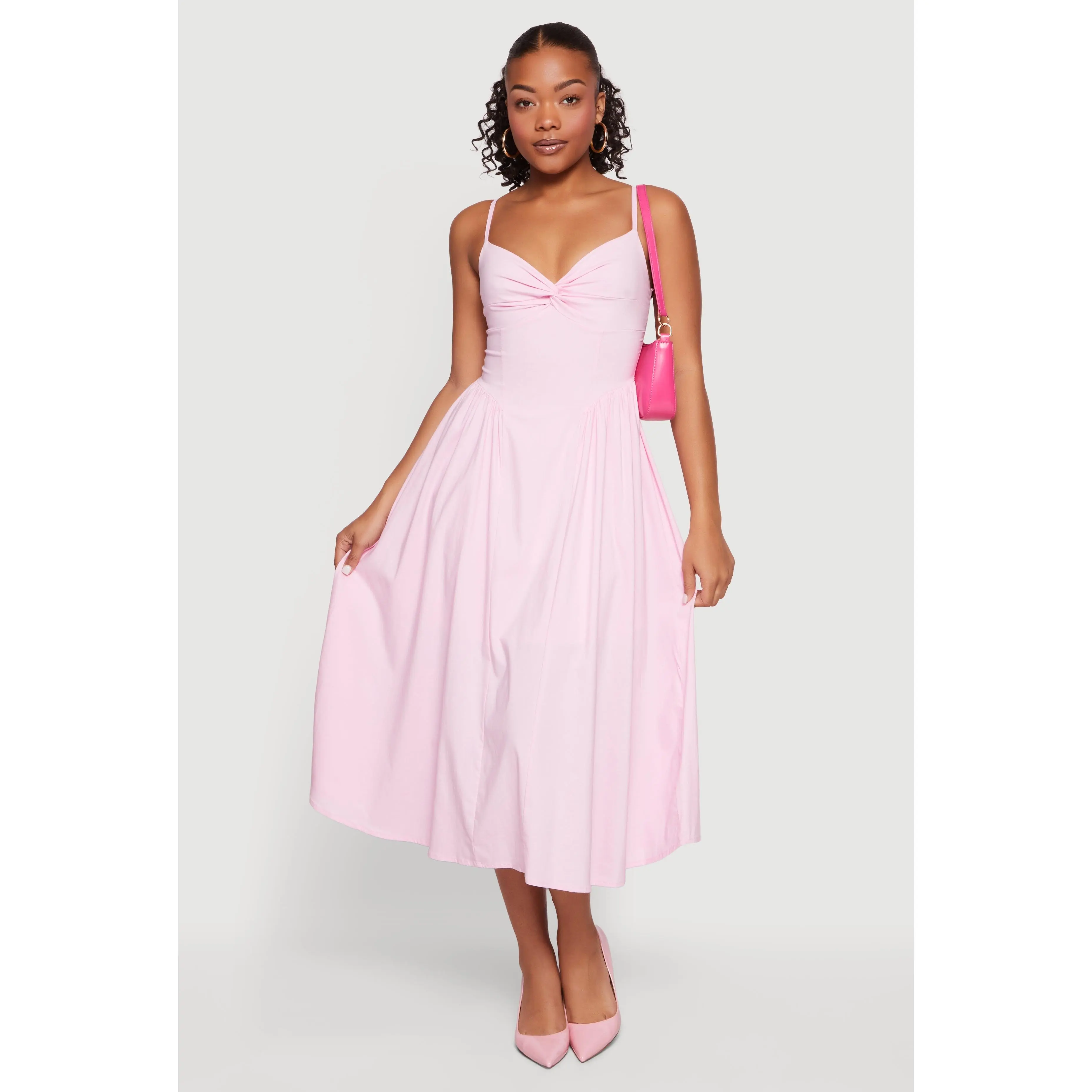 Twist Front Keyhole Back Midi Dress