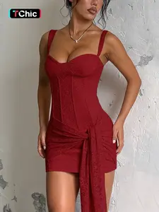 Women's Feminine Floral Lace  Strappy Corset Structure Dress, Elegant Sleeveless Short Fitted Dress for Party Club Dating Wear, Ladies Summer Clothes, Style