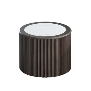 Modern Faux Marble Pattern Stickers Coffee Table 23.62 inch Round End Coffee Table for Living Room, Small Side Table with Sturdy Pedestal for Bedroom, Dark Brown