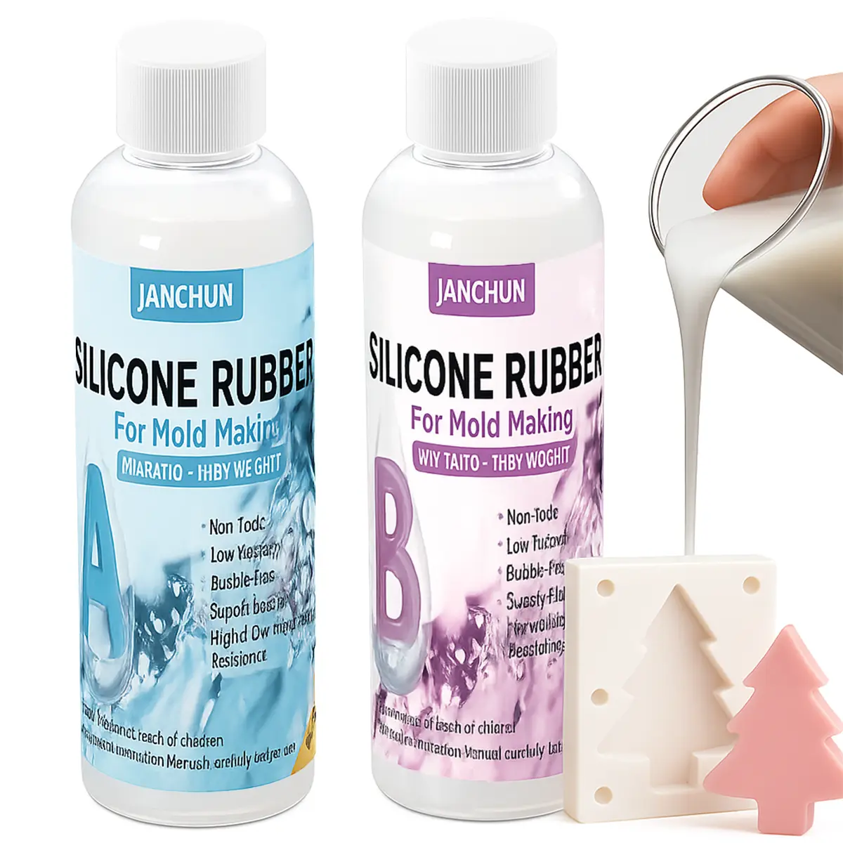 JANCHUN 11.8oz Rapid Curing Silicone Mold Making Kit - 15A, Can Be Molded Many Times, [ 1:1 Mixing - Fast Curing ],Create Custom Toy Molds for DIY Squishies Sonny Angel Style Figures and Art Crafts
