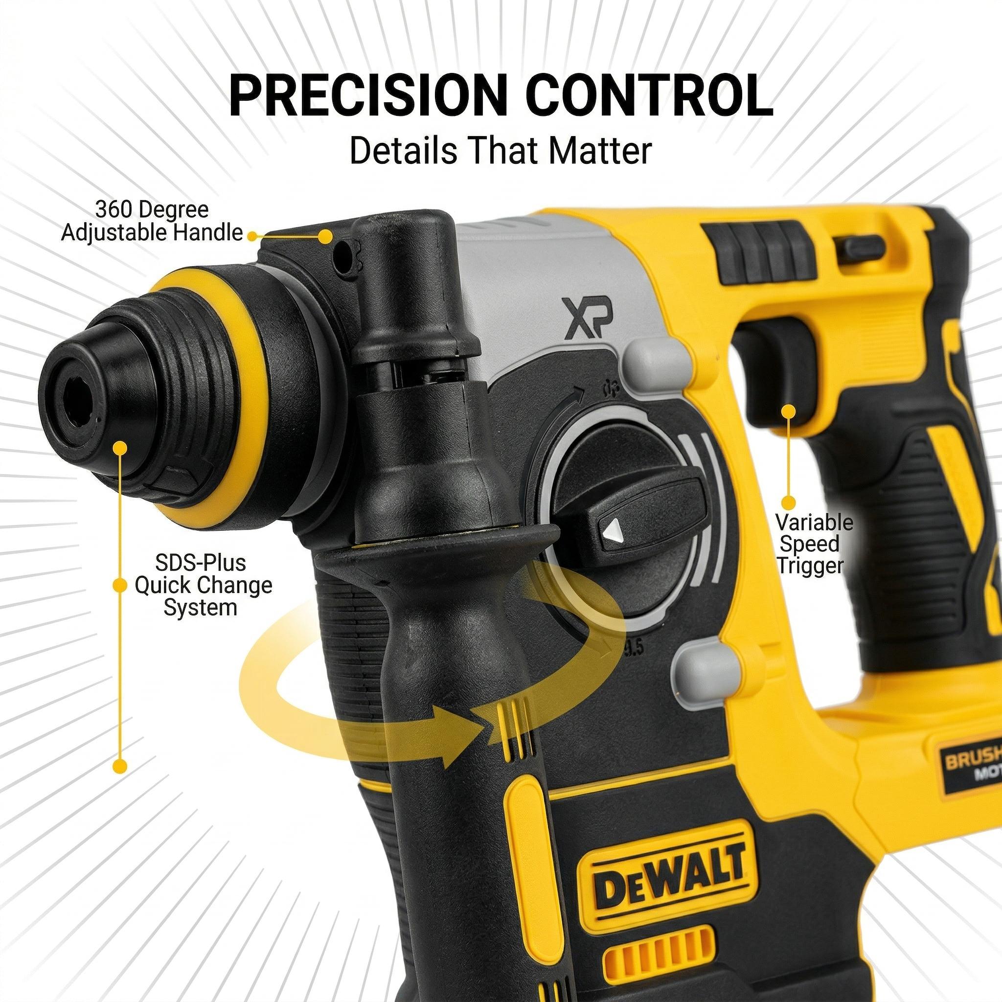 Dewalt DCH273 Concrete Drill Set: 4-12mm Optimal Range, 0-4600bpm, with 20V Battery & Charger
