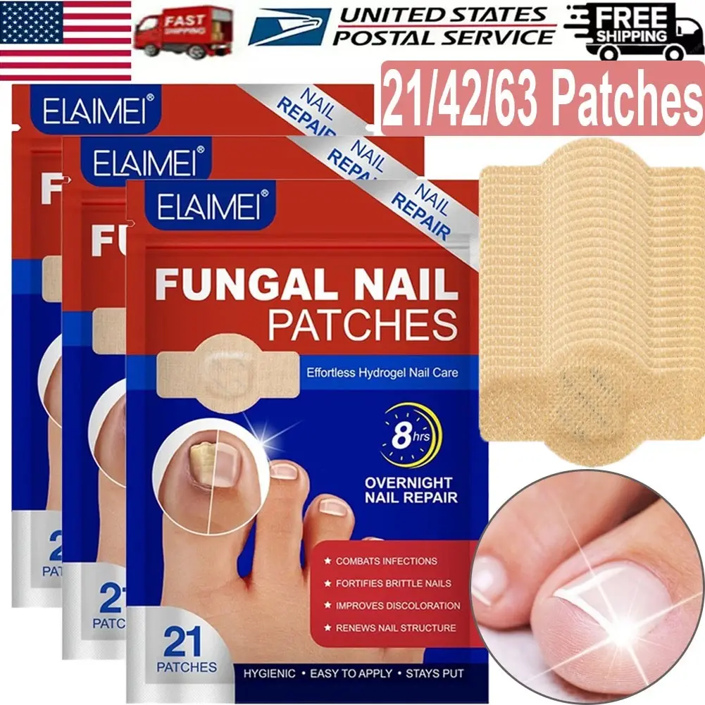 21/42/63 Patches Fungal Nail Patches 8H Overnight Toenail Nail Repair, 21pcs/bag Easy To Use Long Lasting Gentle on Nails Foot Care Patches, Fungal Nail Patches, Nail Care Solution Suitable for All Skin Types