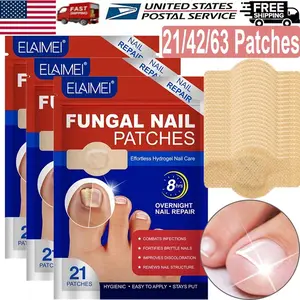 21/42/63 Patches Fungal Nail Patches 8H Overnight Toenail Nail Repair, 21pcs/bag Easy To Use Long Lasting Gentle on Nails Foot Care Patches, Fungal Nail Patches, Nail Care Solution Suitable for All Skin Types