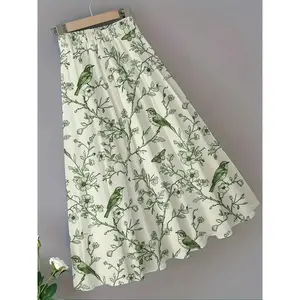 Plus Size Full-Page Printed Long Skirt, Bohemian Fashion Retro Skirt, Casual A-Line Skirt, Suitable for Daily Vacation Wear, Summer Ladies’ Clothing GARMENTARY