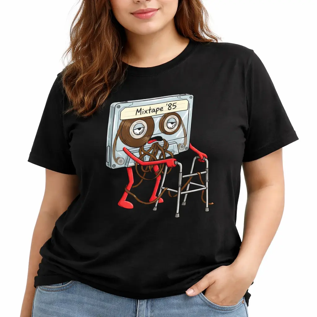 Women's Retro Guatemalan Bear Graphic T-Shirt, Soft Cotton '85 Mixtape Print Shortsleeve Tee for Outdoors, Easter & Thanksgiving, Everyday, Tshirt, Casual, Valentines Day