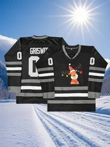 Men's Christmas Deer Hockey Jersey, Premium Embroidered Sports Wear, Suitable for Training and Competition, Unisex Fall Winter, Athletic Sports Clothing