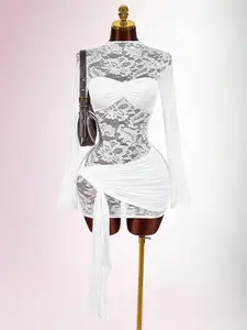 Women's Lace Bodycon Dress, Backless Ruched Design, Elegant & Stylish Party Wear, Festival, Perfect for Evening Events
