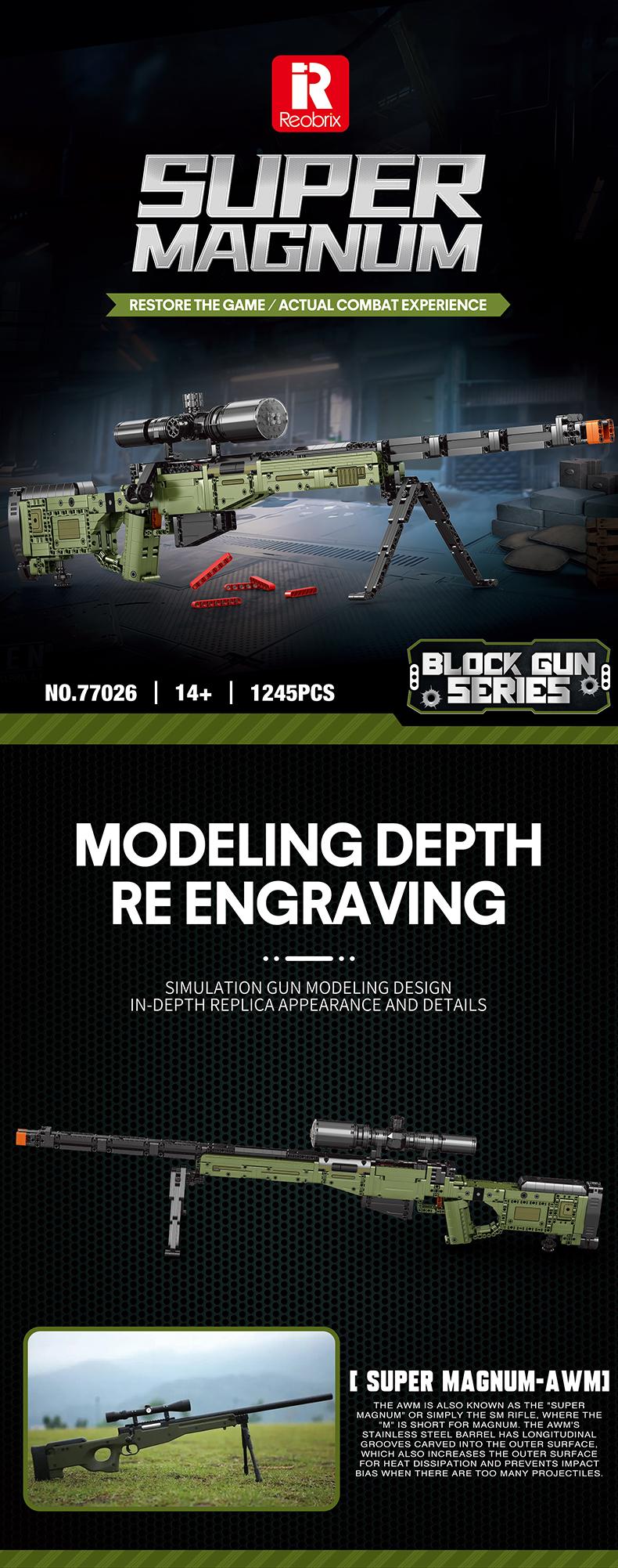 40in Large Building Block Gun Set - 1245 pieces. DIY building block gun model toy. A collectible building block toy model suitable for team outdoor cooperative tactical activity enthusiasts, ages 12 and up. A great choice for Halloween and Christmas gifts