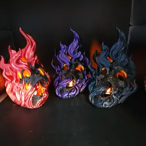 Flaming Skull Tea Light Holder