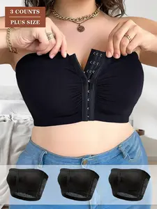 3-Pack Non-Slip Strapless Bra for Large Bust  Front Buckle Anti-Gravity Tube Top | Seamless Plus Size Fitted Bandeau Bra No Falling Off