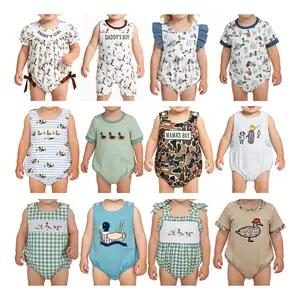 Short sleeves camouflage duck fishing dog printed romper hunting baby bubble