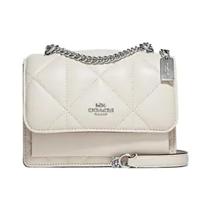 COACH Klare 18 Logo Quilted Flap Crossbody Bag in White Leather for Women