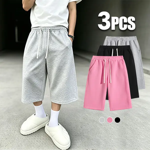 Men’s Loose 3-Pack Athletic Shorts (7/8 Length) — Drawstring Casual Sweatpants, suitable for fitness and everyday streetwear