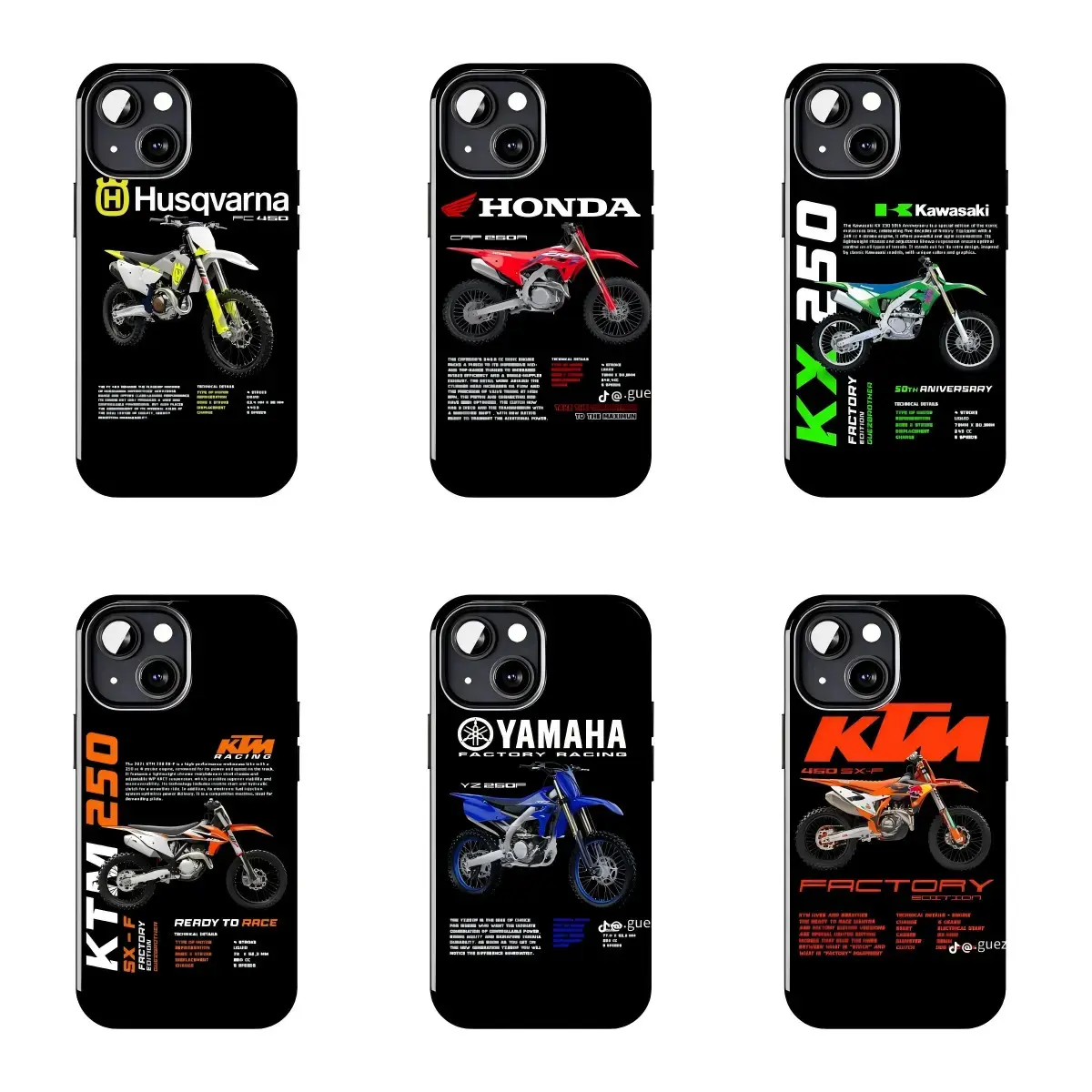 Dirt Bike Brand Spec Sheet Black Tough Case Cover for iPhone17 ProMax /16/15/14/13/12/11 Plus for Samsung phones, suitable for both men and women