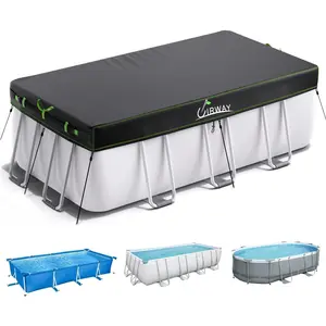 12x24 FT Pool Cover with Reflective Strips for Above Ground Pool, Solar Cover Including Rope Tie and Luminous Ground Nails, Swimming Pool Cover for or Oval Frame Pools