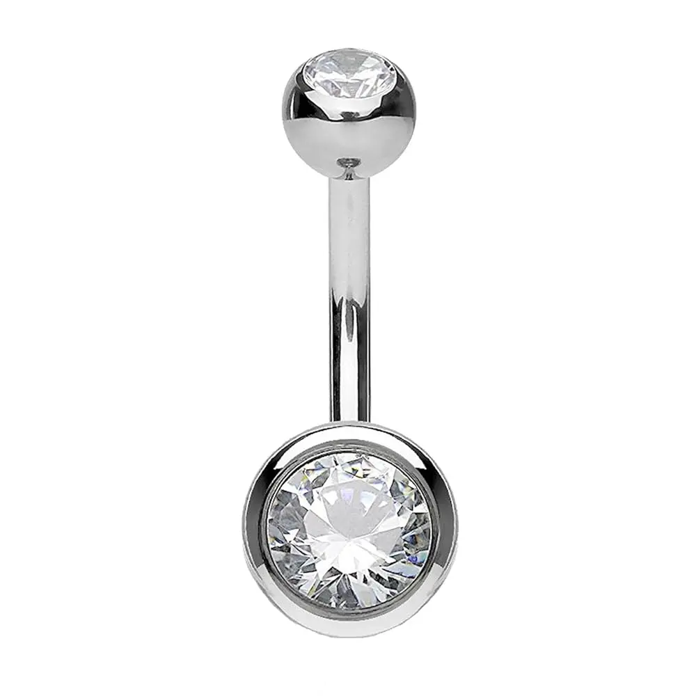Solid G23 Titanium Belly Ring | Internally Threaded | Double Jeweled Solid G23 Titanium Belly Ring | Internally Threaded | Double Jeweled